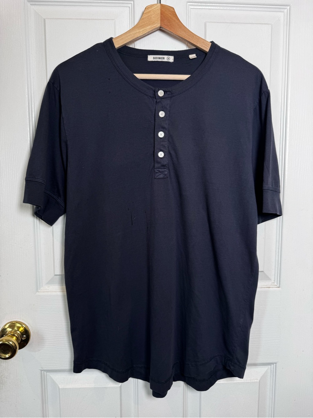 Buck Mason Navy 100% Cotton Short Sleeve Henley Shirt Men’s Size Medium